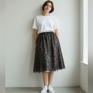 Express Black Lace Midi Skirt
